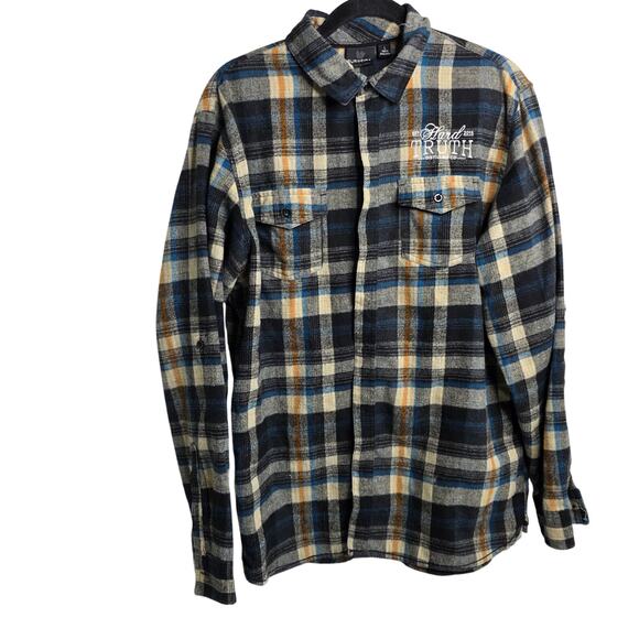 Burnside, Blue and Grey Flannel, Hard Truth Distilling Embroidered, Mens Lg - Picture 1 of 10